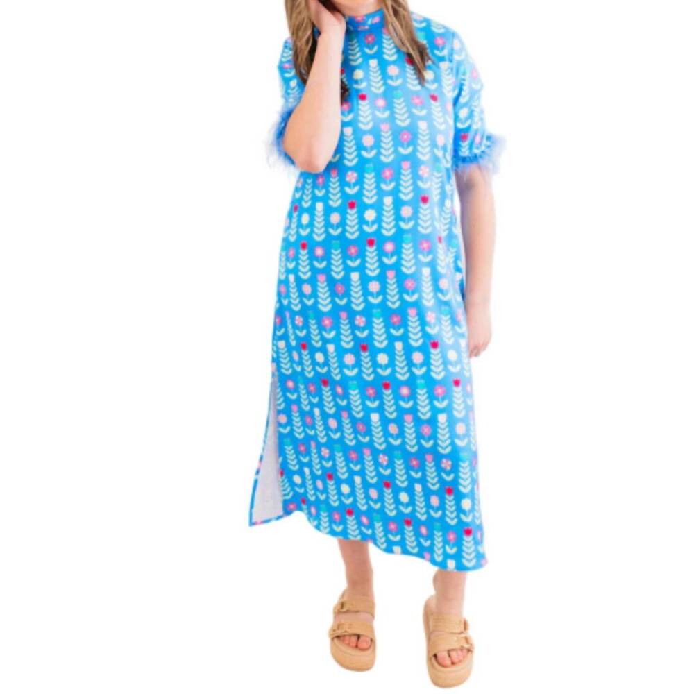 NEW HEART OF GRACE grace youth luxe caftan midi dress in blue